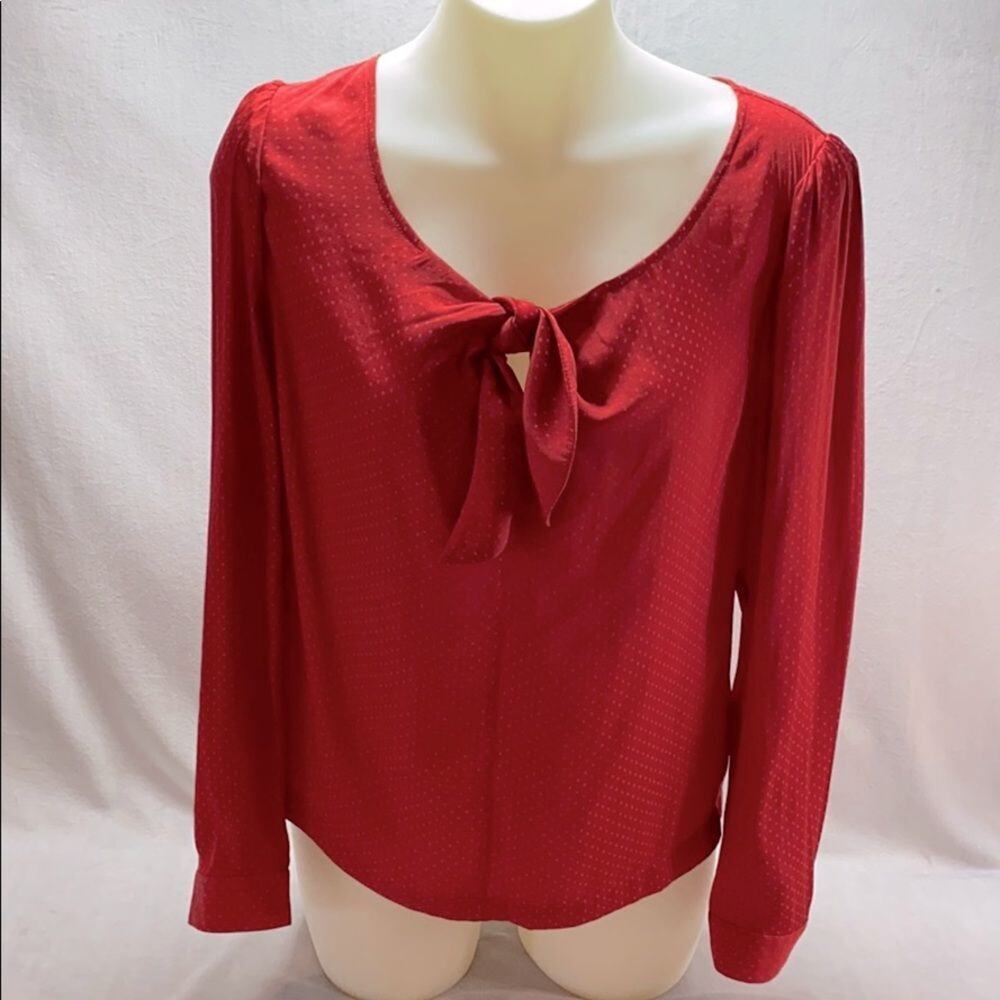 Cabi 3862 Long Sleeve Knot Dots Blouse Red Small